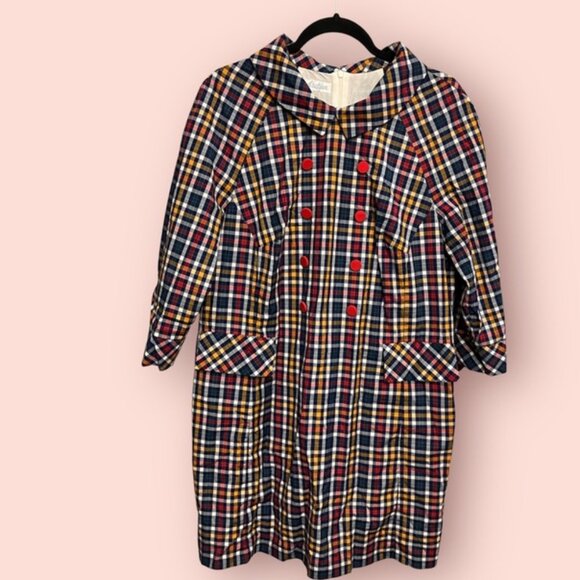 Dresses & Skirts - Checked A-Line Dress With Red Buttons